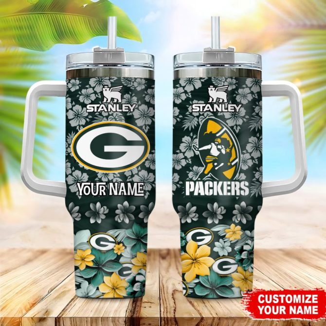 Green Bay Packers Nfl Tropical Floral Custom Stanley Quencher 40Oz Stainless Steel