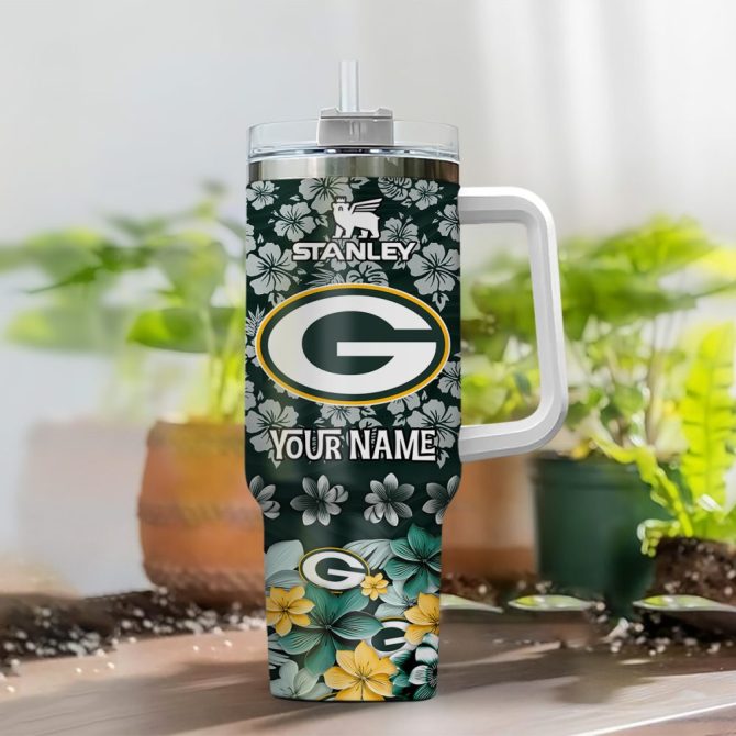 Green Bay Packers Nfl Tropical Floral Custom Stanley Quencher 40Oz Stainless Steel - Image 2