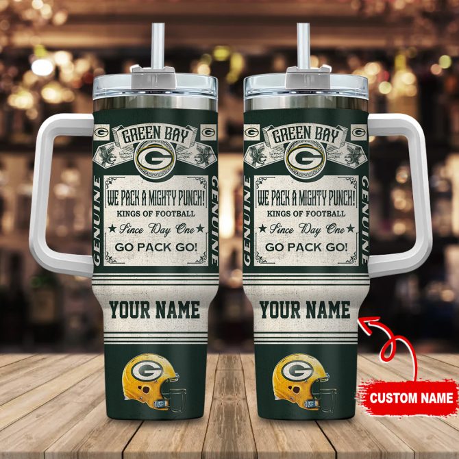 Green Bay Packers Nfl Vintage Kings Of Football Custom Stanley Quencher 40Oz Stainless Steel Tumbler With Handle