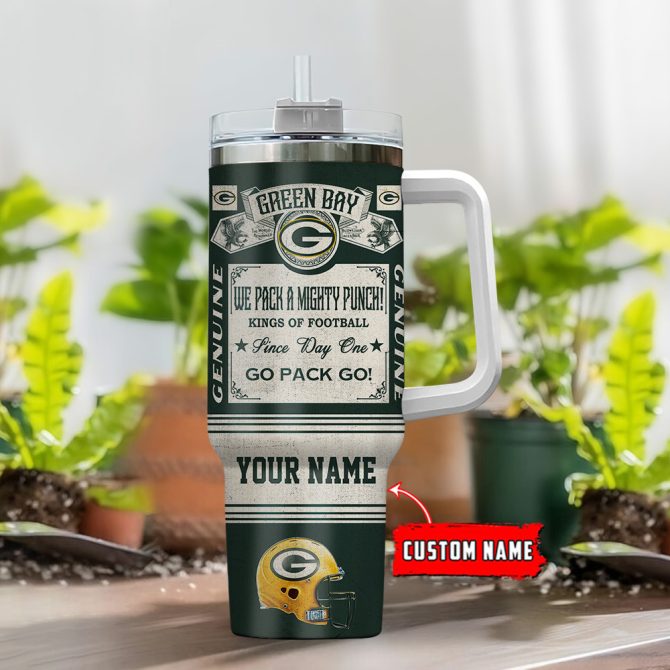 Green Bay Packers Nfl Vintage Kings Of Football Custom Stanley Quencher 40Oz Stainless Steel Tumbler With Handle - Image 2