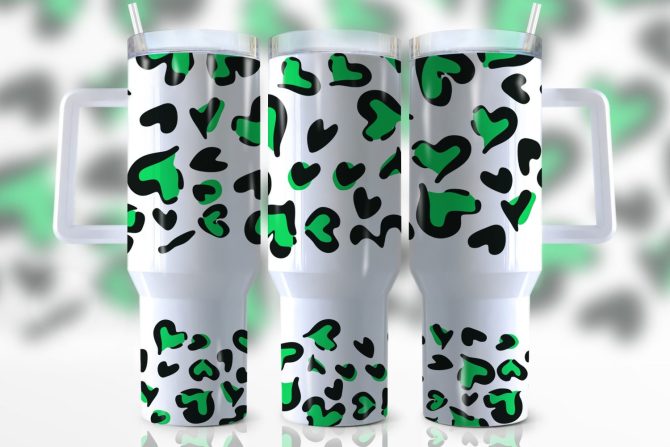 Green Leopard Print Custom Stanley Quencher 40Oz Stainless Steel Tumbler With Handle