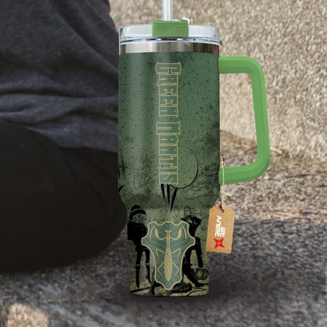 Green Mantis Symbol Black Clover Anime Custom Stanley Quencher 40Oz Stainless Steel Tumbler With Handle - Image 4