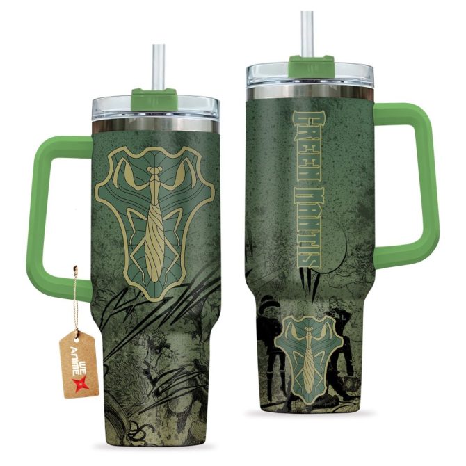 Green Mantis Symbol Black Clover Anime Custom Stanley Quencher 40Oz Stainless Steel Tumbler With Handle