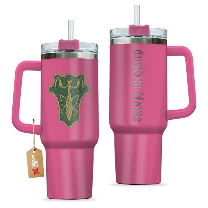 Green Mantis Symbol Black Clover Anime Custom Stanley Quencher 40Oz Stainless Steel Tumbler With Handle - Image 2