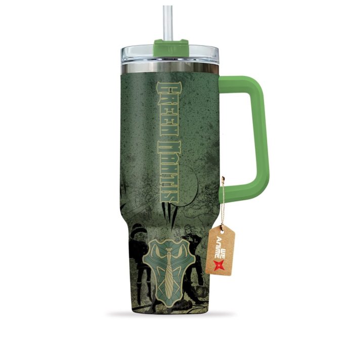 Green Mantis Symbol Black Clover Anime Custom Stanley Quencher 40Oz Stainless Steel Tumbler With Handle - Image 2