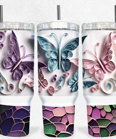 Groovy Butterflies Custom Stanley Quencher 40Oz Stainless Steel Tumbler With Handle