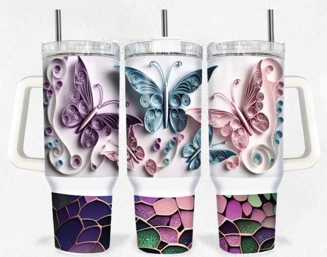 Groovy Butterflies Custom Stanley Quencher 40Oz Stainless Steel Tumbler With Handle