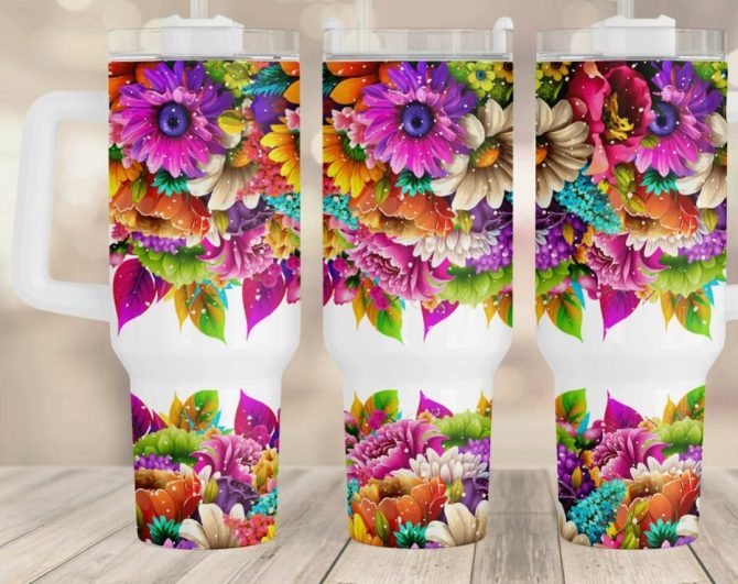 Groovy Flowers Custom Stanley Quencher 40Oz Stainless Steel Tumbler With Handle