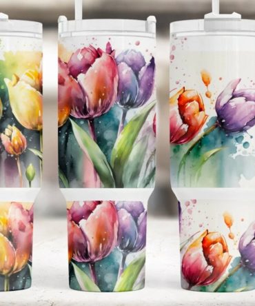 Groovy Tulips Custom Stanley Quencher 40Oz Stainless Steel Tumbler With Handle