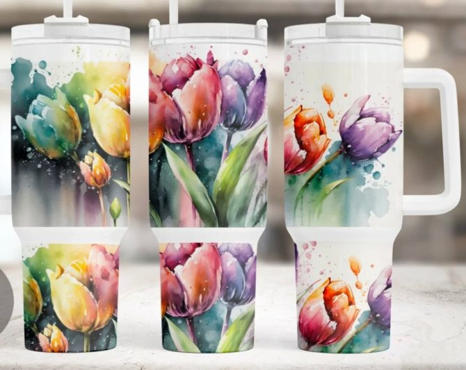 Groovy Tulips Custom Stanley Quencher 40Oz Stainless Steel Tumbler With Handle