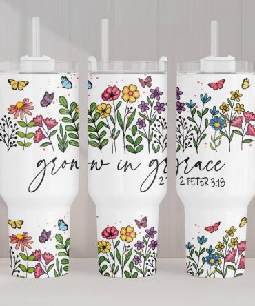 Grow In Grace Christian Faith Floral Custom Stanley Quencher 40Oz Stainless Steel Tumbler With Handle
