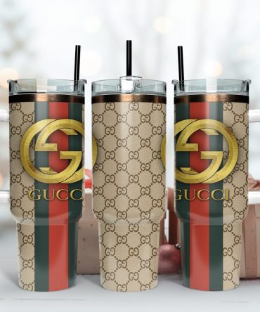 Gucci 3D Logo Pattern Custom Stanley Quencher 40Oz Stainless Steel Tumbler With Handle