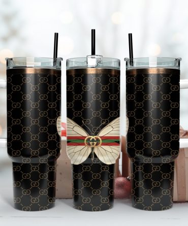 Gucci Butterfly Logo Custom Stanley Quencher 40Oz Stainless Steel Tumbler With Handle