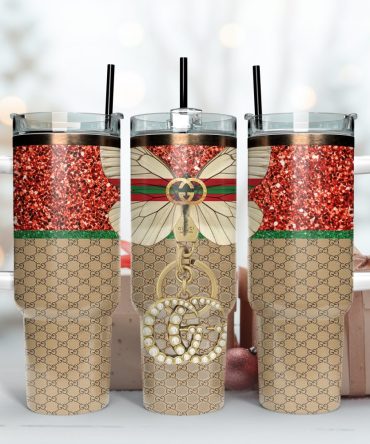 Gucci Logo Butterfly Pattern Custom Stanley Quencher 40Oz Stainless Steel Tumbler With Handle