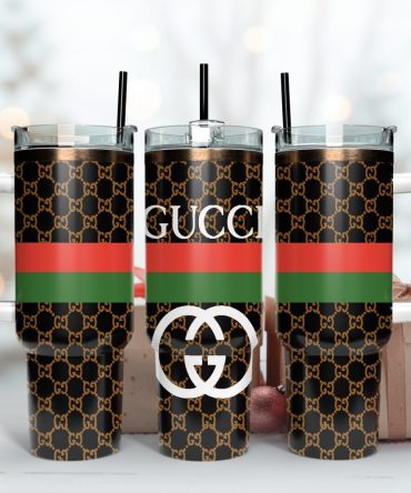 Gucci Logo Pattern Custom Stanley Quencher 40Oz Stainless Steel Tumbler With Handle