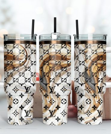 Gucci X Lv Logo Custom Stanley Quencher 40Oz Stainless Steel Tumbler With Handle