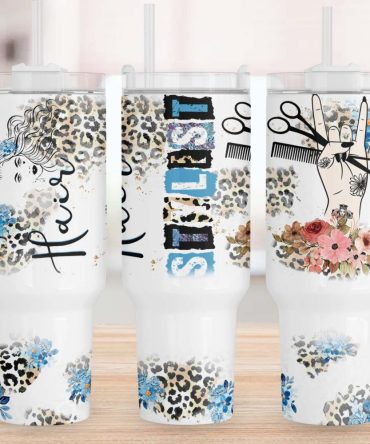 Hair Stylist Leopard Print Custom Stanley Quencher 40Oz Stainless Steel Tumbler With Handle