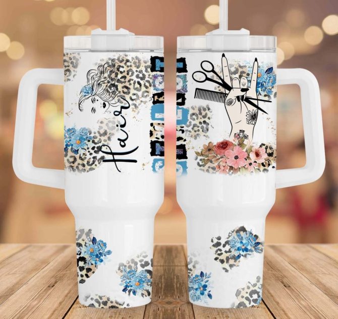Hair Stylist Leopard Print Custom Stanley Quencher 40Oz Stainless Steel Tumbler With Handle - Image 3