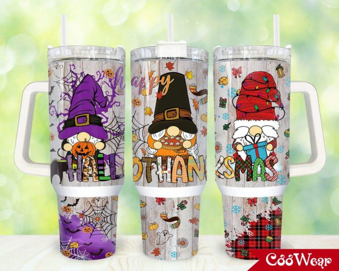 Hallothanksmas Gnome Custom Stanley Quencher 40Oz Stainless Steel Tumbler With Handle