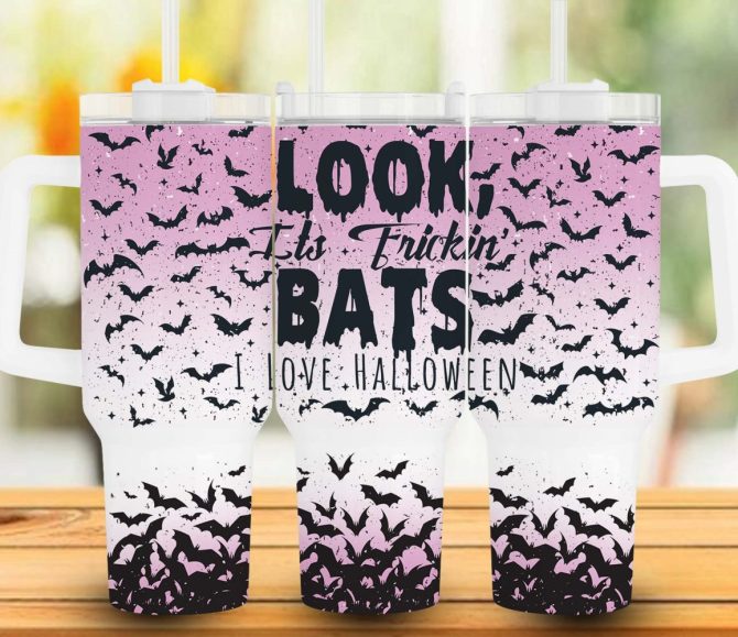 Halloween Bats Custom Stanley Quencher 40Oz Stainless Steel Tumbler With Handle - Image 2