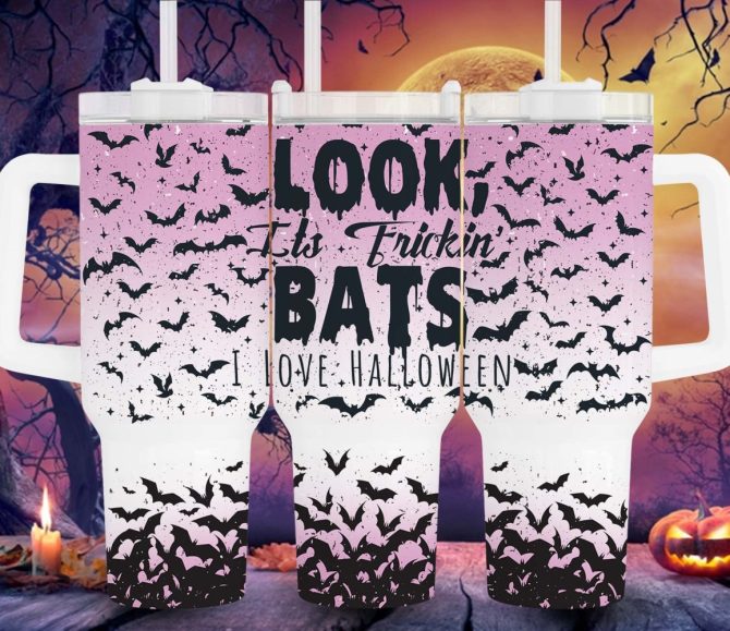 Halloween Bats Custom Stanley Quencher 40Oz Stainless Steel Tumbler With Handle - Image 3