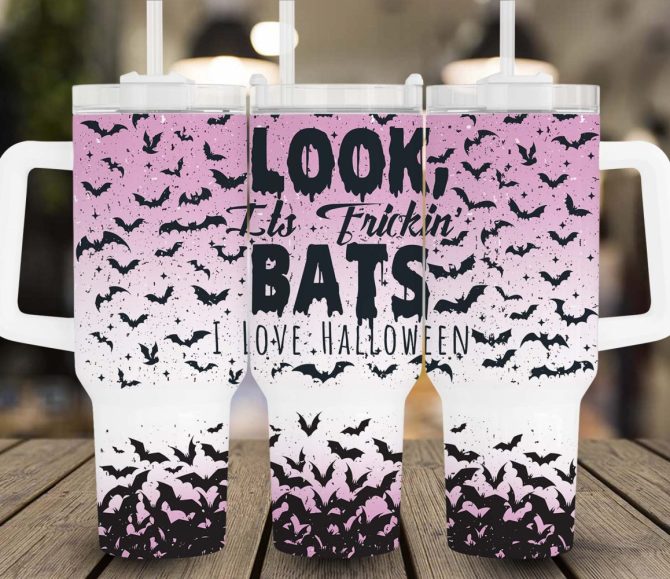 Halloween Bats Custom Stanley Quencher 40Oz Stainless Steel Tumbler With Handle