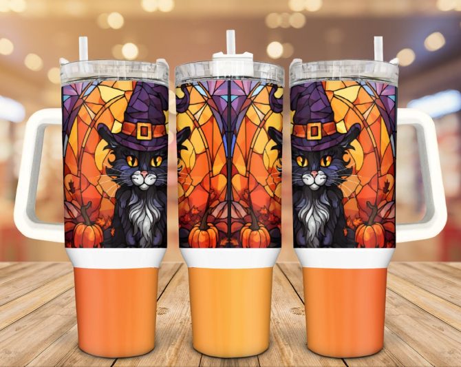 Halloween Cats Custom Stanley Quencher 40Oz Stainless Steel Tumbler With Handle