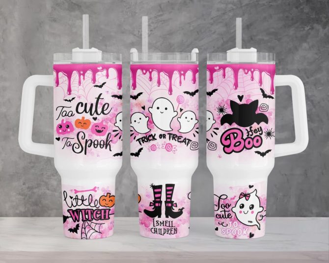Halloween Cute Ghost Custom Stanley Quencher 40Oz Stainless Steel Tumbler With Handle - Image 2