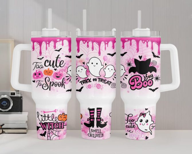 Halloween Cute Ghost Custom Stanley Quencher 40Oz Stainless Steel Tumbler With Handle