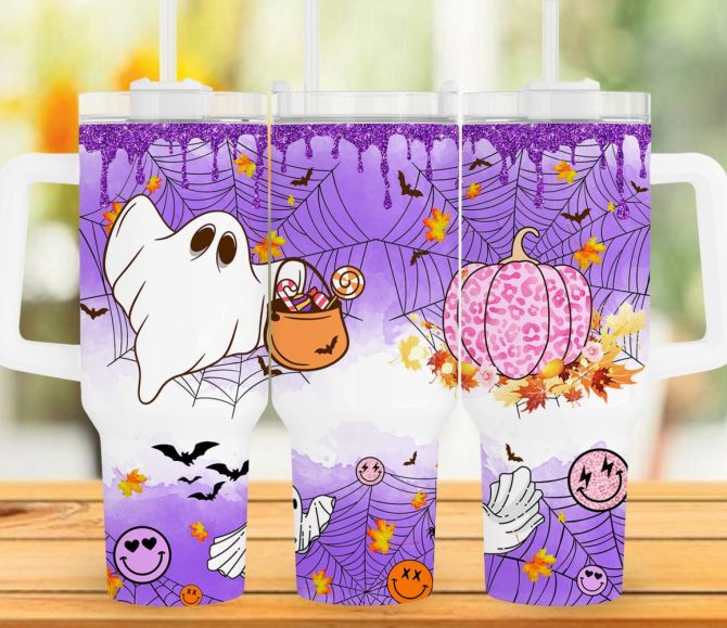 Halloween Ghost Pumpkin Custom Stanley Quencher 40Oz Stainless Steel Tumbler With Handle