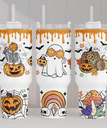 Halloween Ghost Pumpkin Custom Stanley Quencher 40Oz Stainless Steel Tumbler With Handle