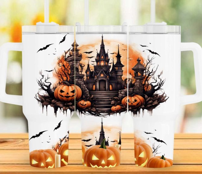 Halloween Haunted Castle Custom Stanley Quencher 40Oz Stainless Steel Tumbler With Handle