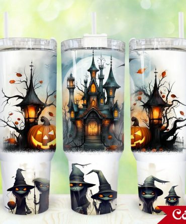 Halloween Haunted House Custom Stanley Quencher 40Oz Stainless Steel Tumbler With Handle