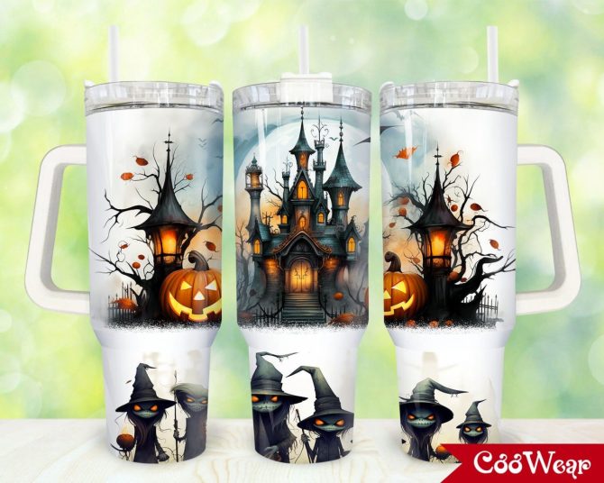 Halloween Haunted House Custom Stanley Quencher 40Oz Stainless Steel Tumbler With Handle