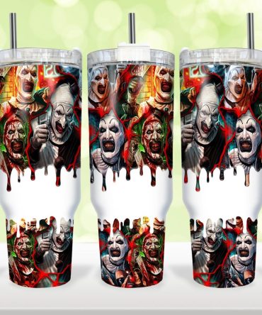 Halloween Horror Art The Clown Terrifier Movies Custom Stanley Quencher 40Oz Stainless Steel Tumbler With Handle