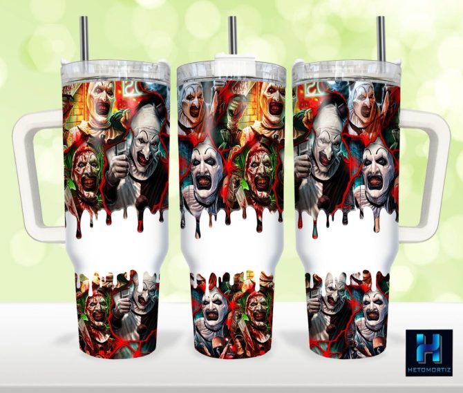Halloween Horror Art The Clown Terrifier Movies Custom Stanley Quencher 40Oz Stainless Steel Tumbler With Handle