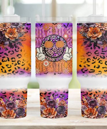 Halloween Mama Retro Smiley Face Custom Stanley Quencher 40Oz Stainless Steel Tumbler With Handle
