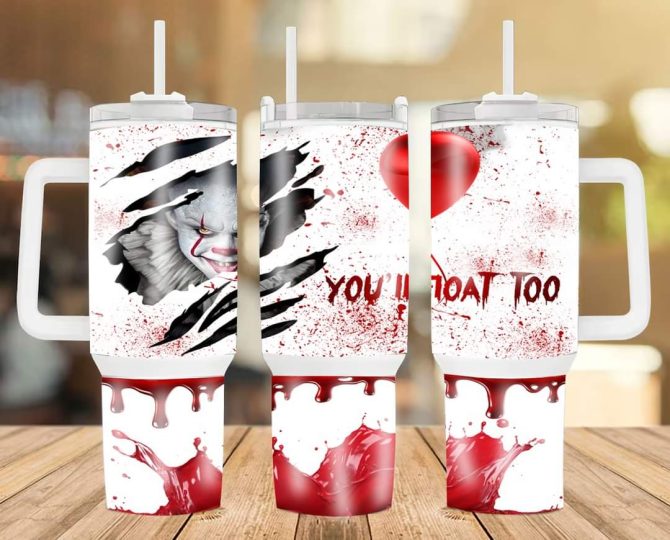 Halloween Pennywise It Movies Custom Stanley Quencher 40Oz Stainless Steel