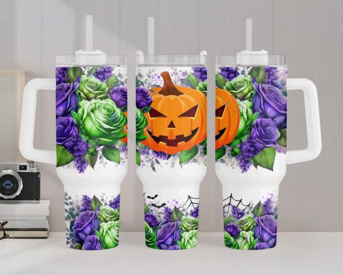 Halloween Pumpkin Custom Stanley Quencher 40Oz Stainless Steel Tumbler With Handle