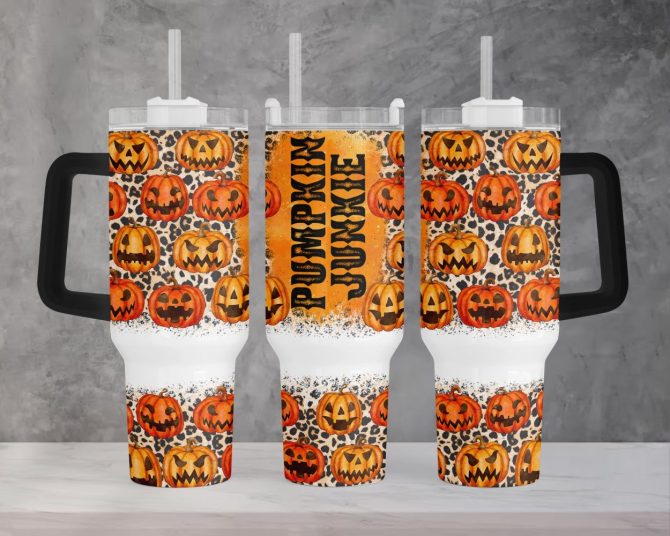 Halloween Pumpkin Junkie Custom Stanley Quencher 40Oz Stainless Steel Tumbler With Handle