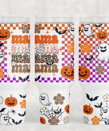 Halloween Retro Checkered Mama Custom Stanley Quencher 40Oz Stainless Steel Tumbler With Handle