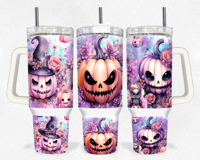 Halloween Scary Pumpkins Custom Stanley Quencher 40Oz Stainless Steel Tumbler With Handle