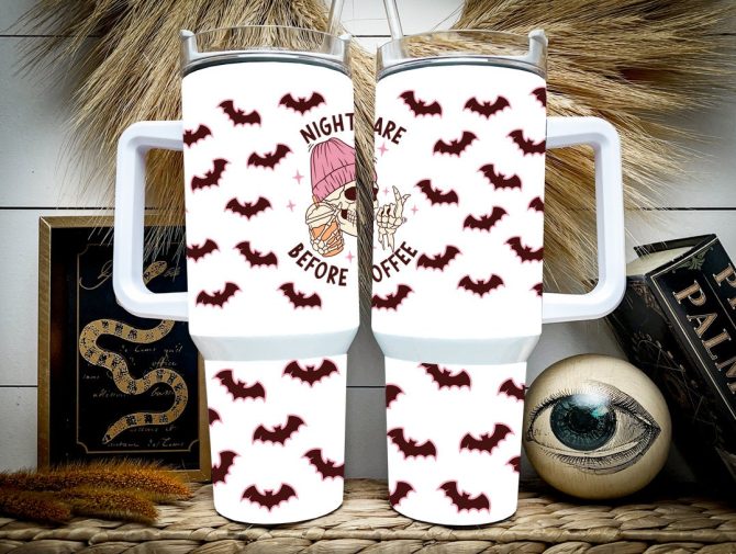 Halloween Skull And Bats Custom Stanley Quencher 40Oz Stainless Steel Tumbler With Handle - Image 2