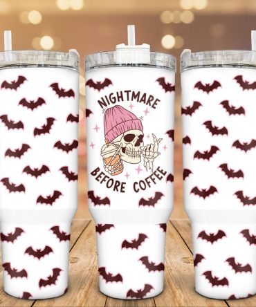 Halloween Skull And Bats Custom Stanley Quencher 40Oz Stainless Steel Tumbler With Handle