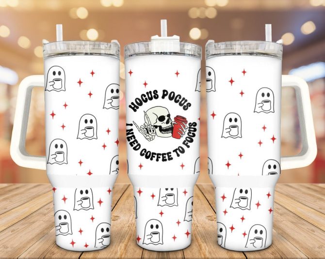 Halloween Skull And Ghosts Custom Stanley Quencher 40Oz Stainless Steel Tumbler With Handle