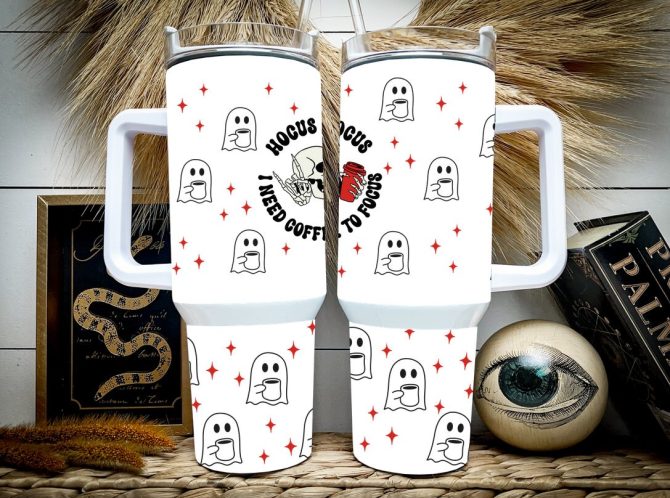Halloween Skull And Ghosts Custom Stanley Quencher 40Oz Stainless Steel Tumbler With Handle - Image 2