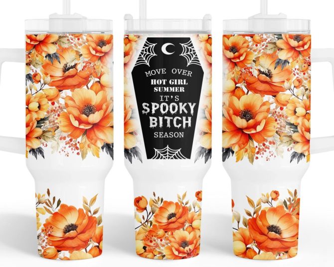 Halloween Spooky Bitch Season Custom Stanley Quencher 40Oz Stainless Steel Tumbler With Handle - Image 2