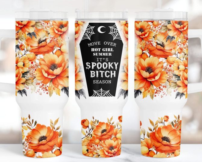 Halloween Spooky Bitch Season Custom Stanley Quencher 40Oz Stainless Steel Tumbler With Handle