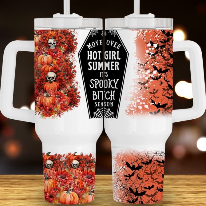 Halloween Spooky Bitch Season Custom Stanley Quencher 40Oz Stainless Steel Tumbler With Handle - Image 2