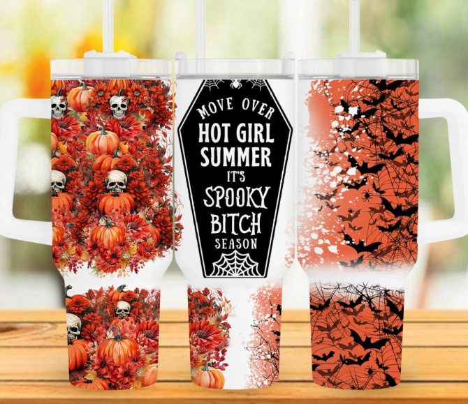 Halloween Spooky Bitch Season Custom Stanley Quencher 40Oz Stainless Steel Tumbler With Handle